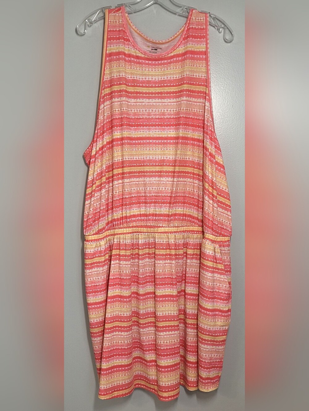 TEK GEAR Striped Coral & Yellow Sleeveless Summer Dress With Pockets 3X